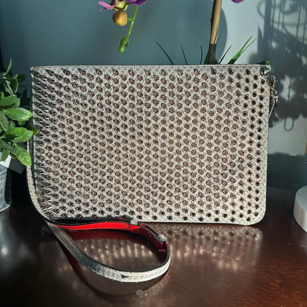 Christian Louboutin Clutch Shoulder Ruby Posh Spike Chain Extremely Beautiful